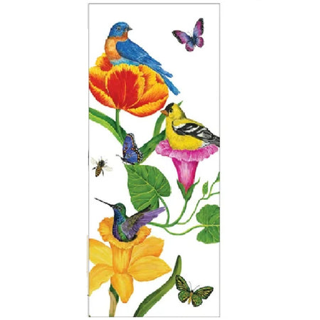 White kitchen towel with 3 birds nesting in flowers