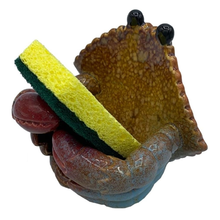 ceramic sponge or soap holder shaped like a red and blue crab