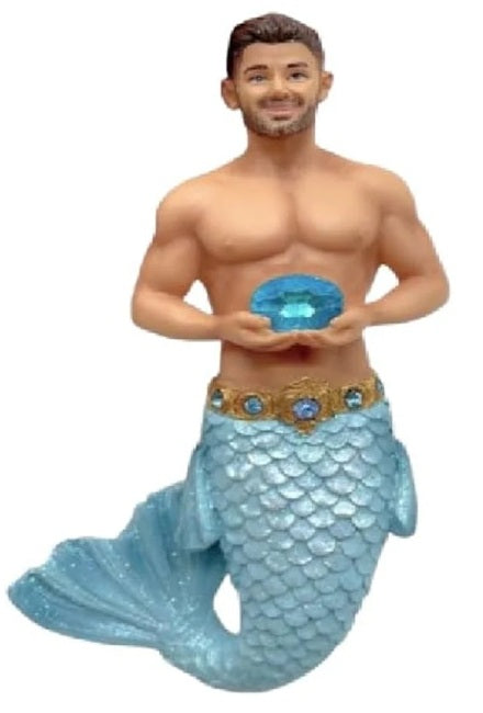 December Diamonds 4.5-inch March Merman ornament with aquamarine accents on display, coastal décor collectible