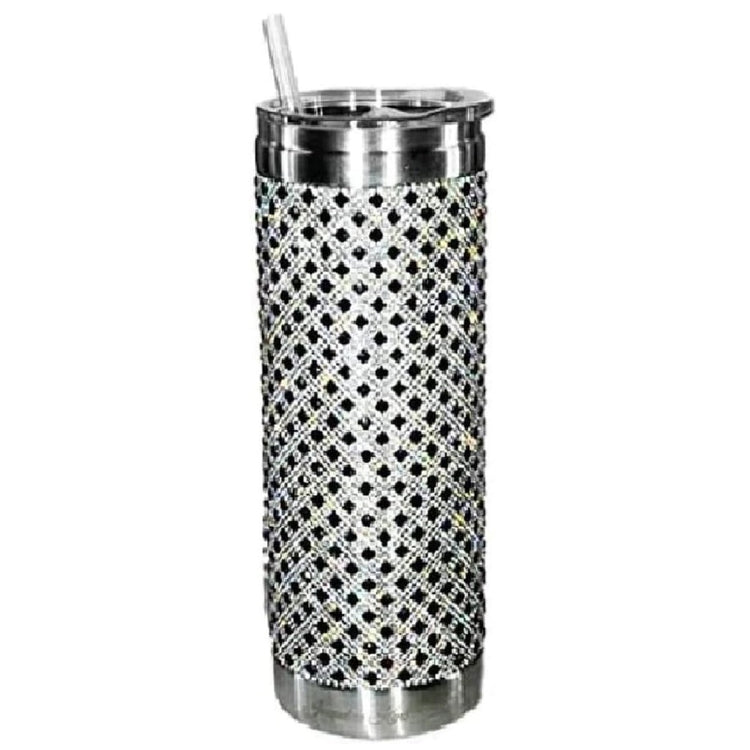 Silver tumbler with black & silver gems.