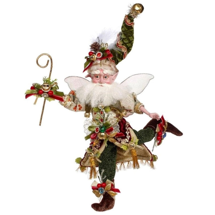 White bearded fairy with red & green outfit on.