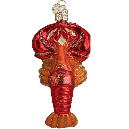 Red lobster ornament with gold glitter accent.