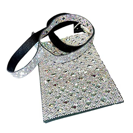 Jacqueline Kent Royal Ice cellphone crossbody purse with Aurelia Borealis crystal front and black back with exterior ID window.