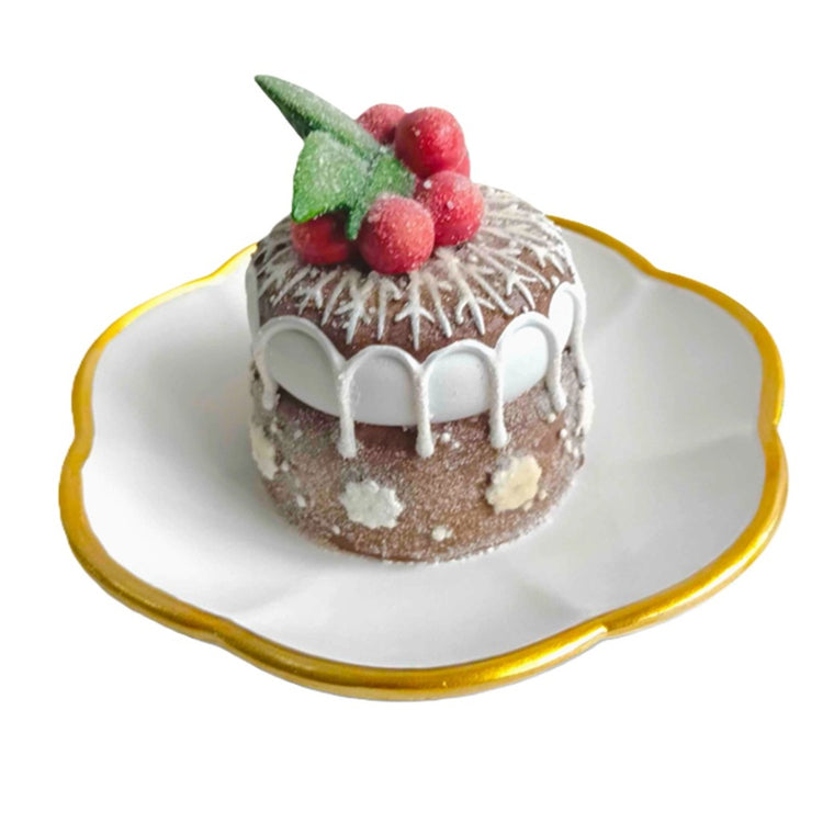 December Diamonds gingerbread cake lighted tree clip ornament on decorative plate with berries 5.5 inches