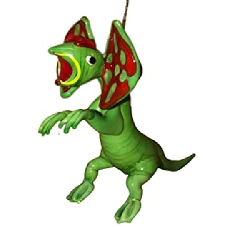 standing dinosaur shaped ornament in green with red and green ears