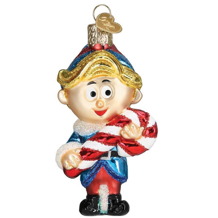 Blown glass ornament of Hermey, the elf from the classic Rudolph the Red Nose Reindeer.