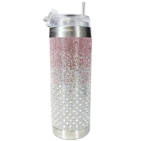 Pink & silver gem encrusted tumbler.