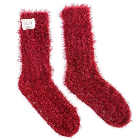 Cranberry fuzzy socks. 