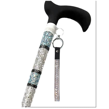 Cane covered in turquoise & silver rhinestones.