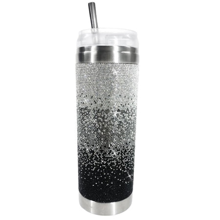 Black & silver rhinestone covered tumbler. 