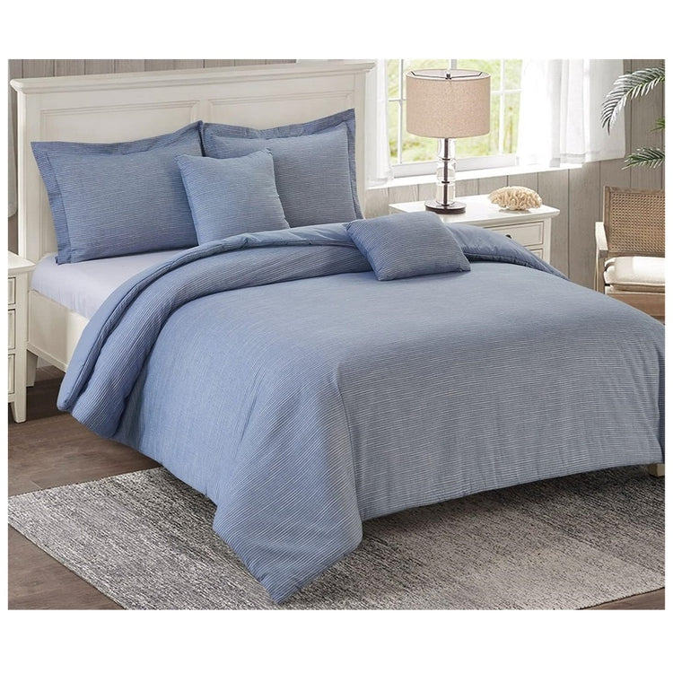 Blue and white thin striped comforter set. 