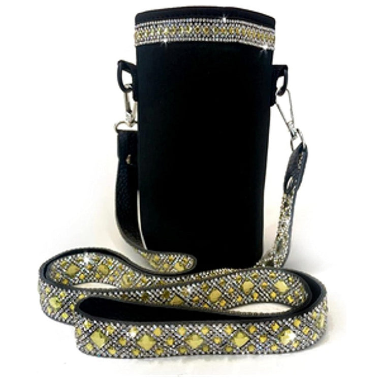 Black tote with yellow & silver gems.