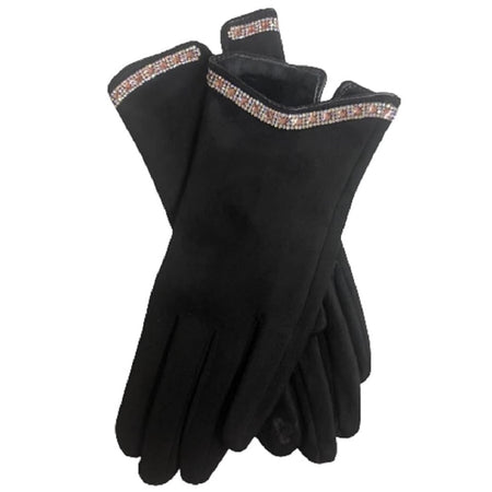 Black gloves with rose gold gems. 
