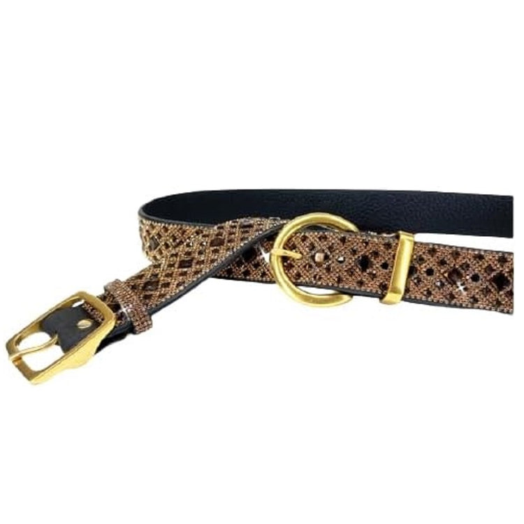 Belt extender with brown & gold gems.