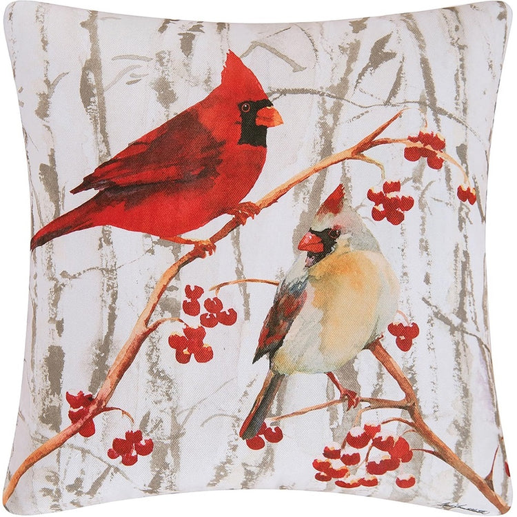 Cardinal pillow with a pair of cardinals on the front.
