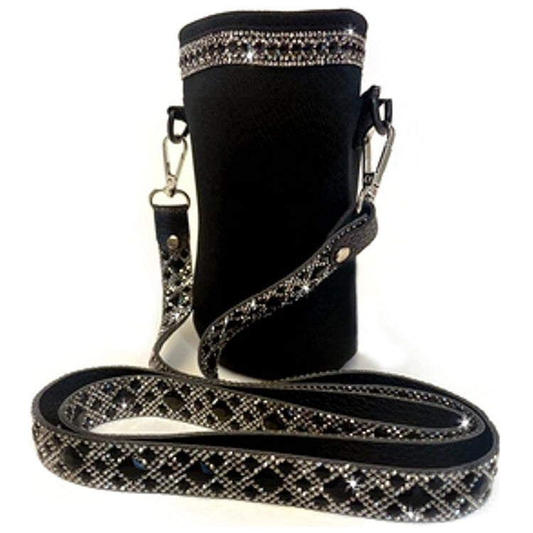 Black tumbler tote with black & silver gems.