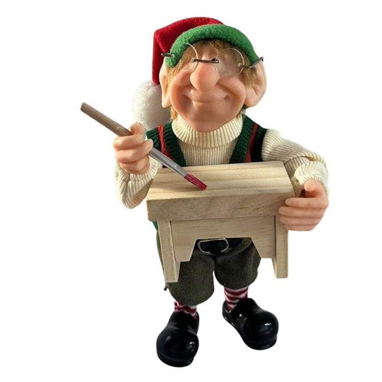 The Whitehurst Company Elves Themselves Van George with bench 10 inch hand painted resin and fabric Christmas elf figurine