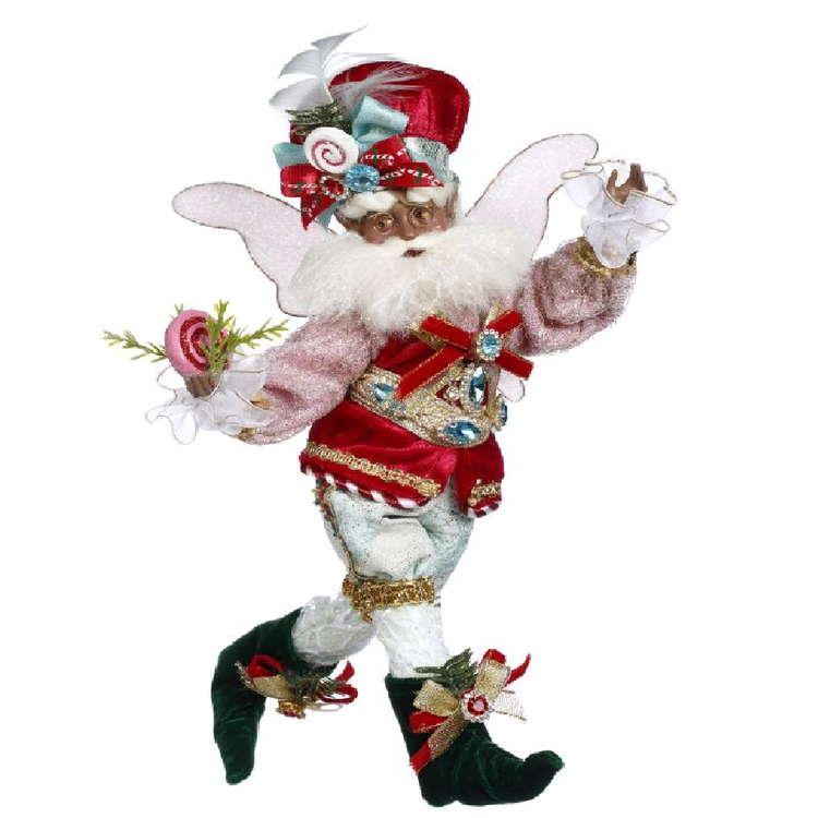 african american bearded fairy wearing pink red and blue outfit with candy and rhinestone embellishments.