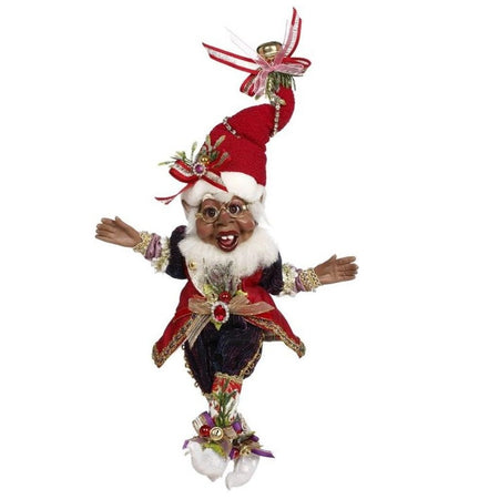 african american bearded fairy wearing red vest and matching stocking cap.