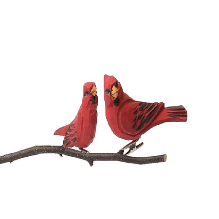 two wood red cardinal clip ornaments.