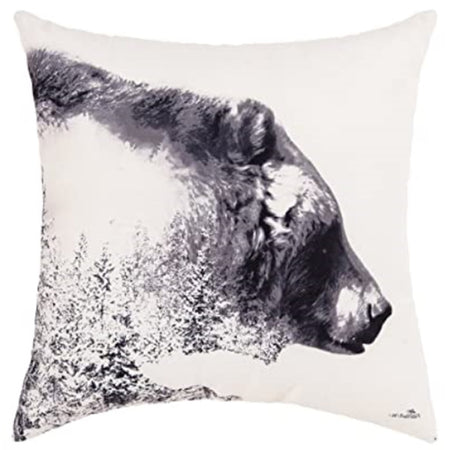 Square beige pillow with a black/brown print of a bear head and neck