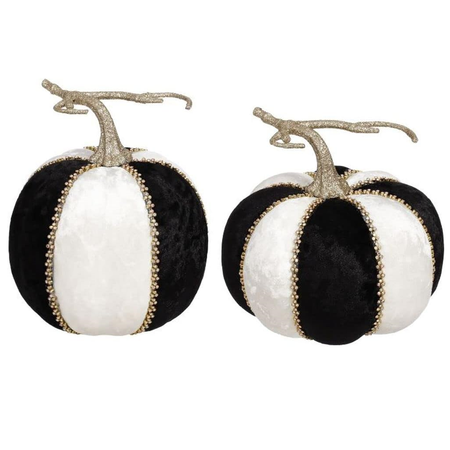 black and white striped pumpkins with rhinestone accents
