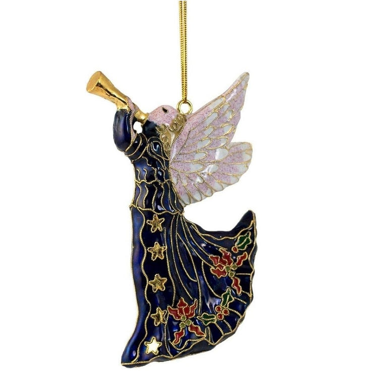 enamel painted over copper, hanging ornament, blue angel.