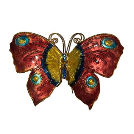 red butterfly ornament with teal and gold accents
