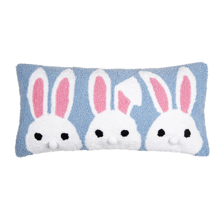 White Bunny Trio Hooked Pillow