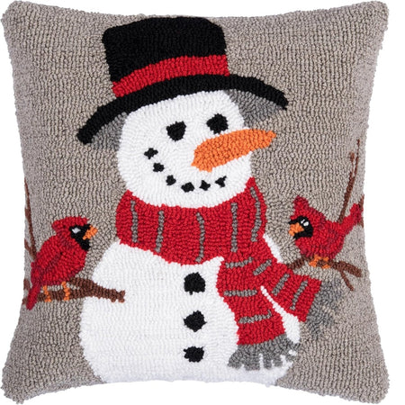 C&F Home Snowman and Cardinals 16x16 hooked winter throw pillow decorative accent