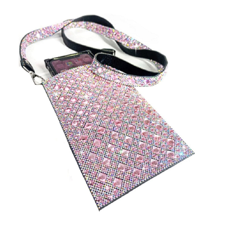 Cellphone crossbody purse with pink crystal bling and matching strap