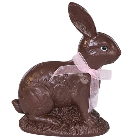 faux chocolate easter bunny figurine with pink bow brown resin decor