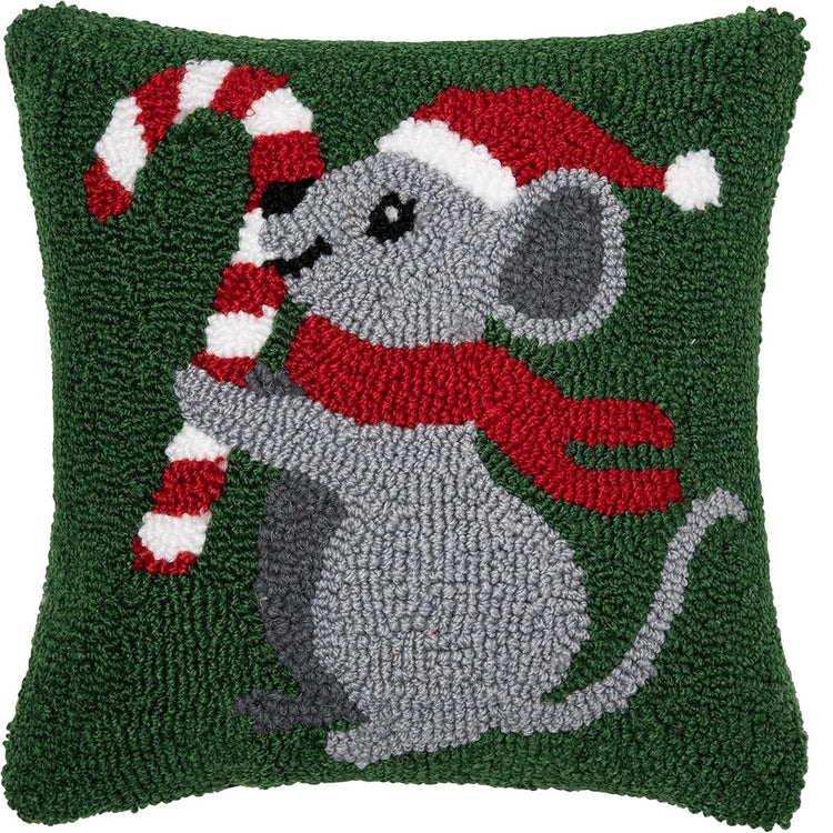C&F Home Christmas Mouse 12x12 hooked mini pillow green holiday décor