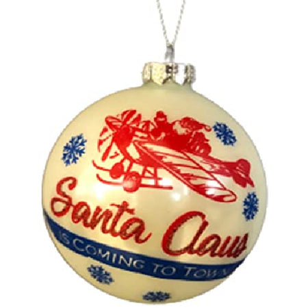 Santa Claus is Coming to Town, Airplane Blown Glass Hanging Ornament