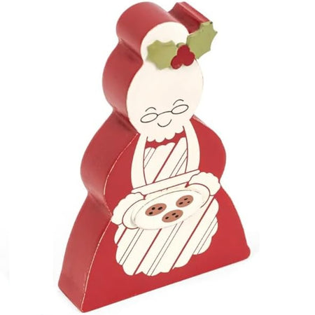 Mrs. Claus with cookies double-sided wood block tabletop figurine 6 x 4 inches Christmas décor