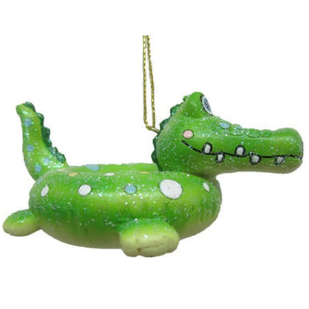 December Diamonds 79-81170 green crocodile pool float resin Christmas ornament with glitter accents