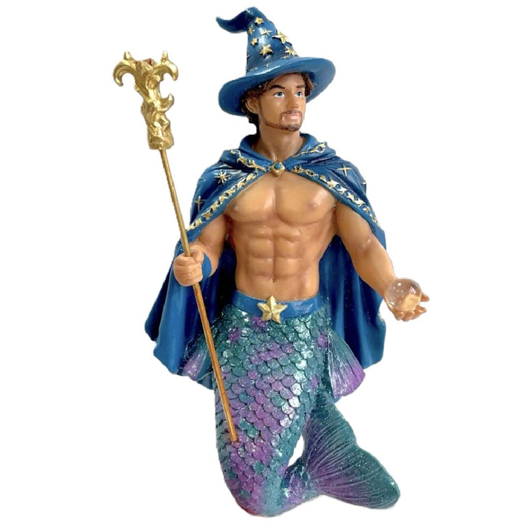 December Diamonds Crystal Balls Merman ornament 8-inch teal tail purple scales wizard hat crystal ball collectible