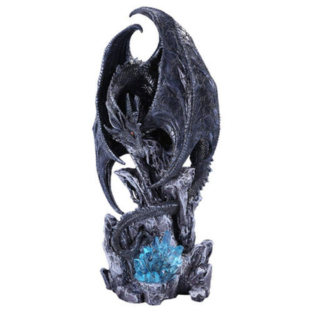 Large Black Dragon Sculpture by Ruth Thompson with LED Crystal Rock 18 Inch Resin Fantasy Figurine
