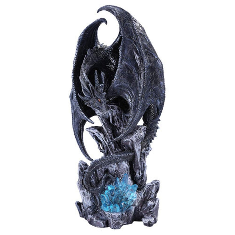 Large Black Dragon Sculpture by Ruth Thompson with LED Crystal Rock 18 Inch Resin Fantasy Figurine