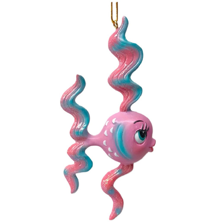 December Diamonds Miss Flirty Fins blue and pink resin fish ornament figurine by Miss Fluff