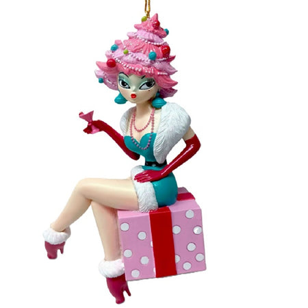 December Diamonds Miss Holly Daze ornament by Miss Fluff with pink Christmas tree hairstyle 6.5 inches
