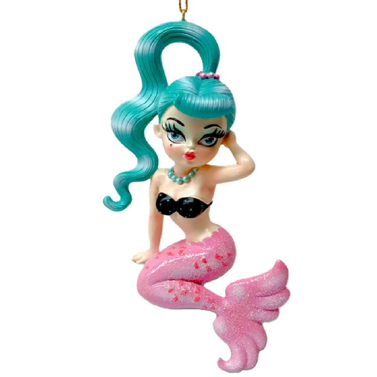December Diamonds Isla blue hair mermaid resin ornament figurine with pink tail by Miss Fluff