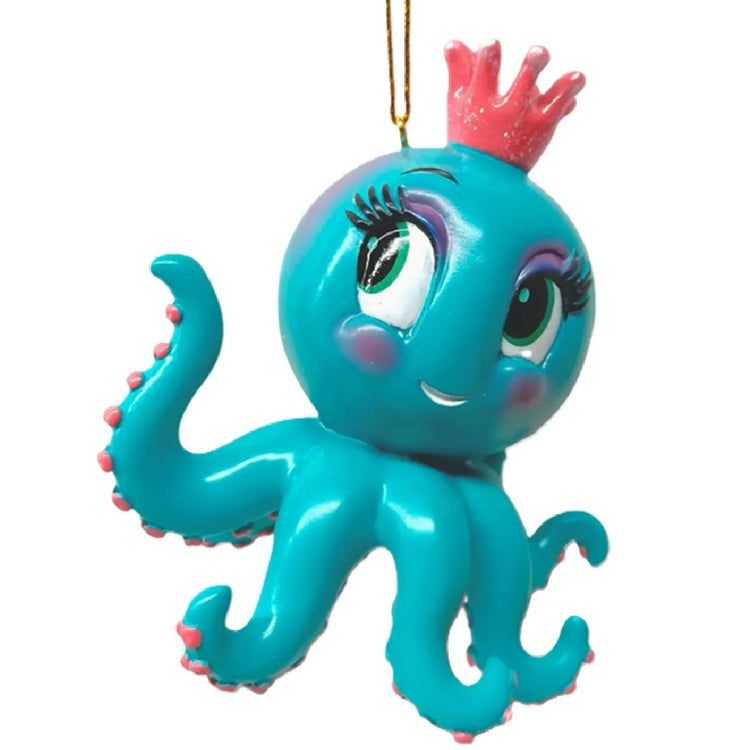 December Diamonds Olivier the Octopus Prince blue resin ornament with pink crown by Miss Fluff