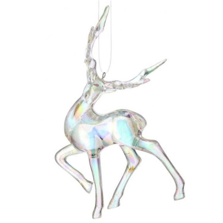 ornament shaped like a deer, clear acrylic with iridescent color