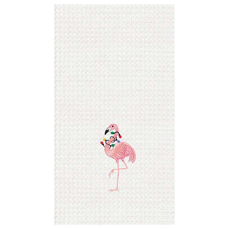 C&F Home Flamingo With Lights Cotton Embroidered Waffle Weave Kitchen Towel 18 x 27 Inches Front View