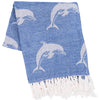 blue dolphin chenille throw blanket coastal cotton fringe 60x50