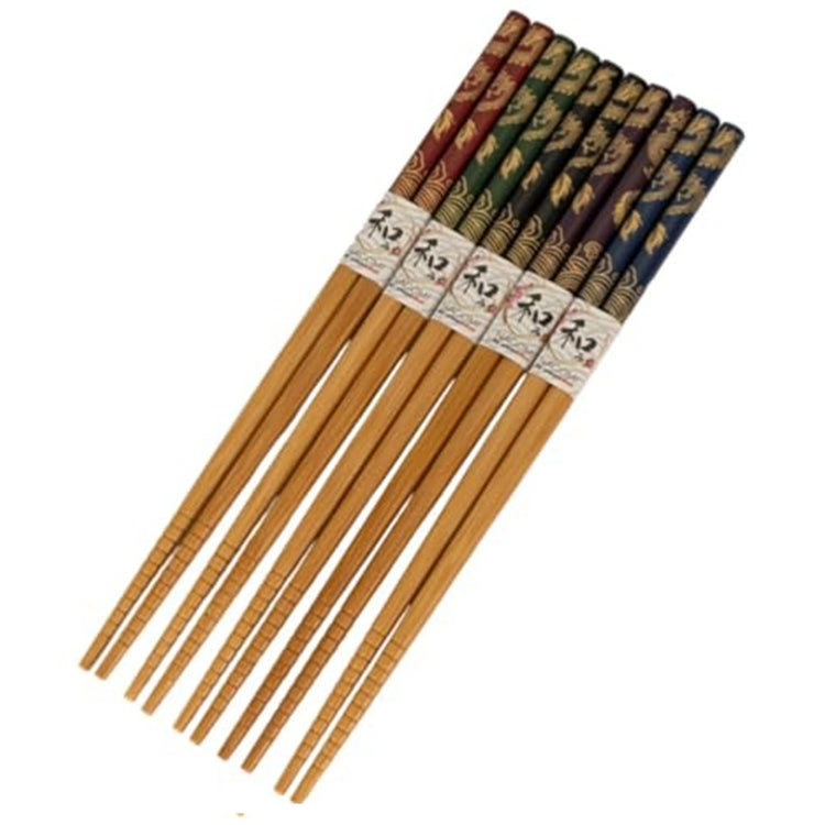 5 wood chopsticks with dragon paper wraps