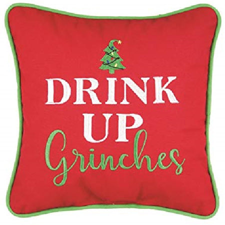 Drink Up Grinches Red Holiday Accent Throw Pillow 10 Inches