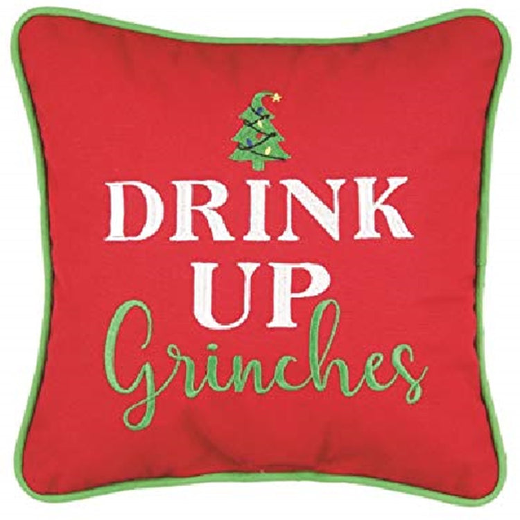 Drink Up Grinches Red Holiday Accent Throw Pillow 10 Inches