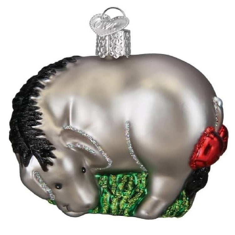 Blown glass ornament depicting the classic character, Eeyore.